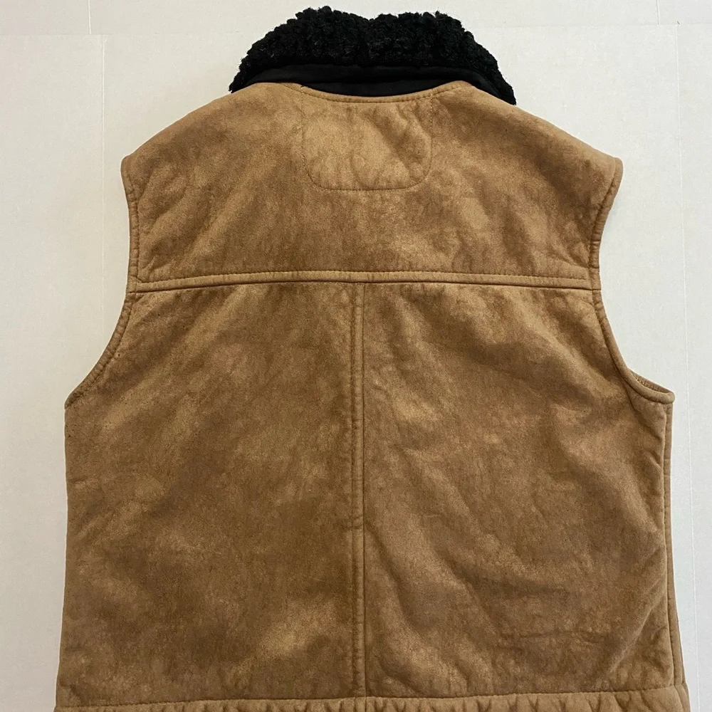 Women's County Clothing Co Faux Suede Brown Vest with Black Collar‎ XL